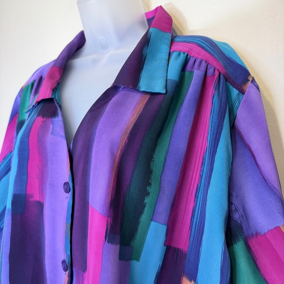 A Personal Touch | VTG Plus Size Multicolor Watercolor Pattern Button Blouse Top - Picture 5 of 16
